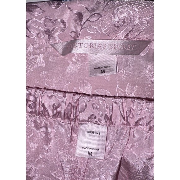 Vtg Victoria's Secret 2 Pc Pink Satin Pajama Set Y2K Size Medium Long Sleeve - Picture 3 of 8